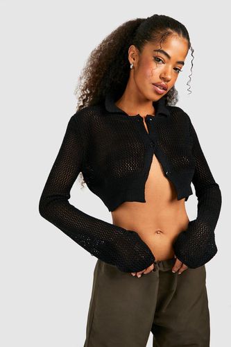 Womens Crochet Collar Detail Crop Cardigan - - M - boohoo - Modalova