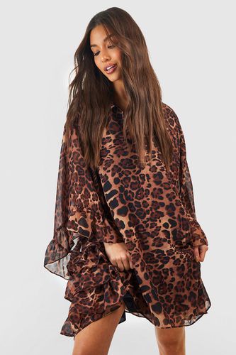 Womens Chiffon Leopard Ruffle Smock Dress - - 10 - boohoo - Modalova
