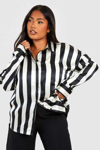 Womens Plus Satin Stripe Oversized Shirt - - 16 - boohoo - Modalova