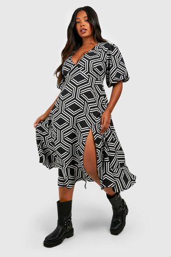 Womens Plus Mono Print Midi Smock Dress - - 16 - boohoo - Modalova