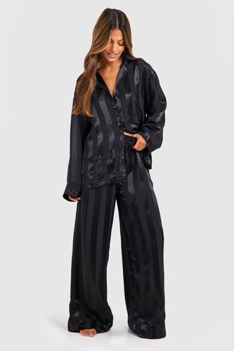 Womens Premium Satin Stripe Double Pocket Pyjama Set - - 12 - boohoo - Modalova
