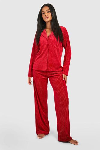Womens Premium Stripe Velvet Pyjama Set - - 10 - boohoo - Modalova