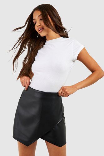 Womens Leather Look Wrap Tailored Mini Skirt - - 12 - boohoo - Modalova