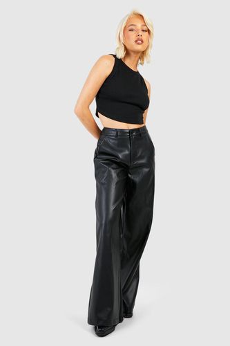 Womens Leather Look Wide Fit Trousers - - 14 - boohoo - Modalova