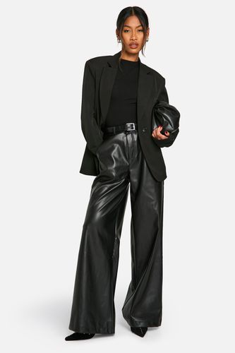 Womens Leather Look Wide Fit Trousers - - 16 - boohoo - Modalova