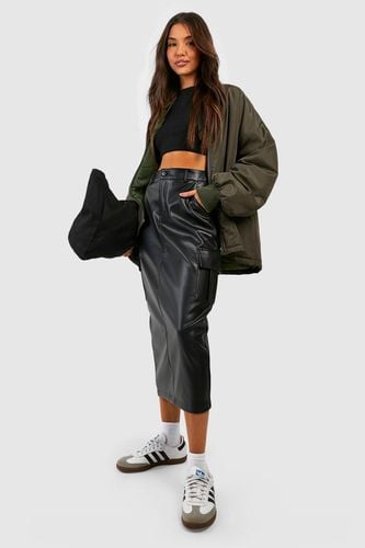 Womens Leather Look Cargo Midaxi Skirt - - 10 - boohoo - Modalova