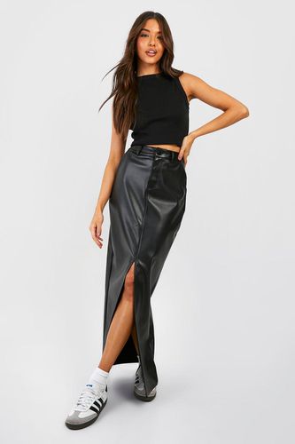 Womens Leather Look High Waisted Split Maxi Skirt - - 10 - boohoo - Modalova