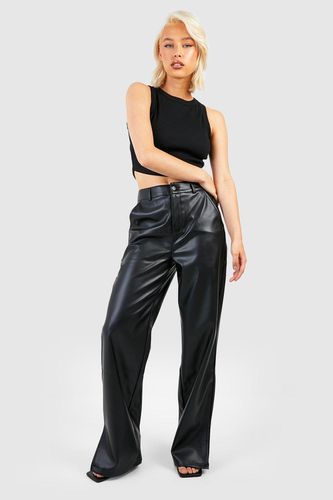 Womens Leather Look High Waisted Split Hem Trousers - - 14 - boohoo - Modalova