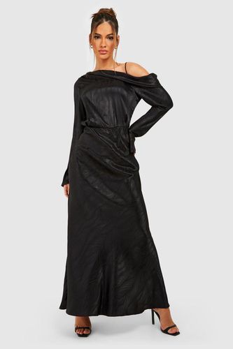 Womens Jaquard Satin Asymmetric Maxi Dress - - 12 - boohoo - Modalova
