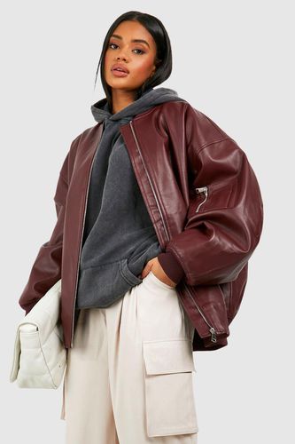 Womens Oversized Faux Leather Bomber Jacket - - 10 - boohoo - Modalova