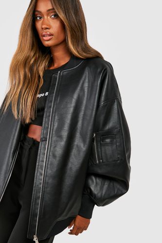 Womens Oversized Faux Leather Bomber Jacket - - 12 - boohoo - Modalova