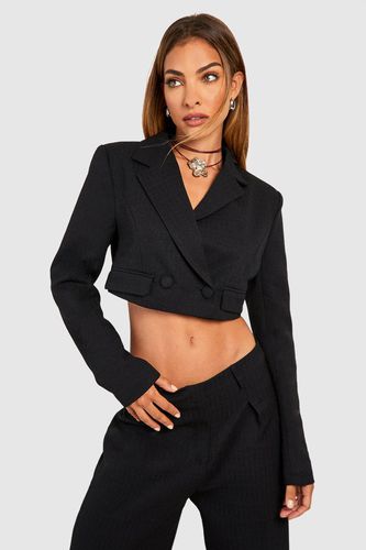 Womens Textured Pocket Detail Longline Crop Blazer - - 14 - boohoo - Modalova