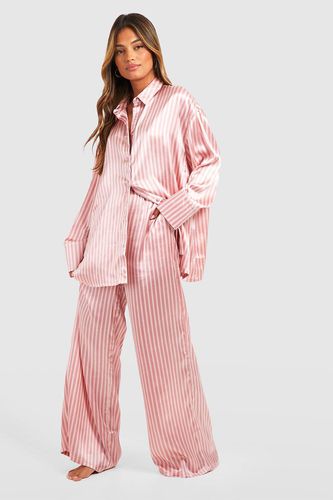 Womens Oversized Stripe Pyjama Set - 10 - boohoo - Modalova