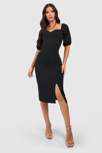 Womens Puff Sleeve Sweetheart Neck Midi Dress - - 10 - boohoo - Modalova