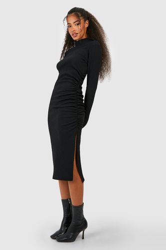 Womens Textured Rouched High Neck Midi Dress - - 16 - boohoo - Modalova