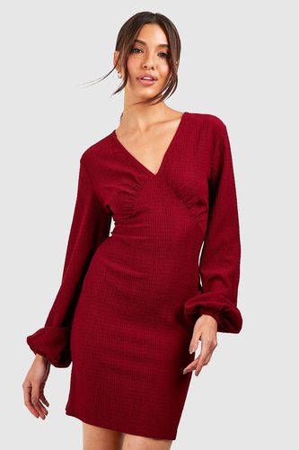 Womens Textured Blouson Sleeve Mini Dress - 10 - boohoo - Modalova