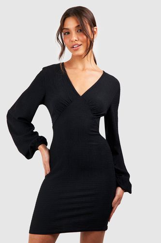 Womens Textured Blouson Sleeve Mini Dress - - 10 - boohoo - Modalova