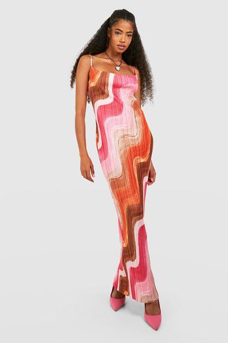 Womens Abstract Plisse Strappy Maxi Dress - - 6 - boohoo - Modalova