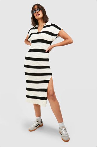 Womens Stripe Collared Knitted Midaxi Dress - - S - boohoo - Modalova