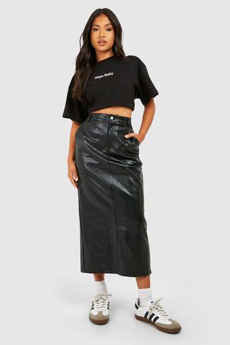 Womens Petite Croc Faux Leather Split Midaxi Skirt - - 12 - boohoo - Modalova