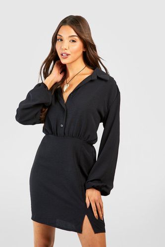 Womens Textured Fabric Split Detail Shirt Dress - - 18 - boohoo - Modalova