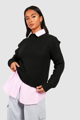 Womens Petite Cable Knit Shoulder Detail Jumper - - L - boohoo - Modalova
