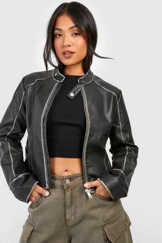 Womens Petite Vintage Look Moto Faux Leather Jacket - - 12 - boohoo - Modalova