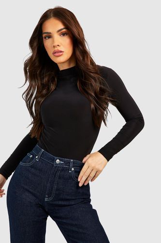 Womens Slinky Drape High Neck Long Sleeve Bodysuit - - 16 - boohoo - Modalova