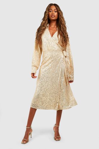 Womens Sequin Wrap Midi Dress - - 12 - boohoo - Modalova