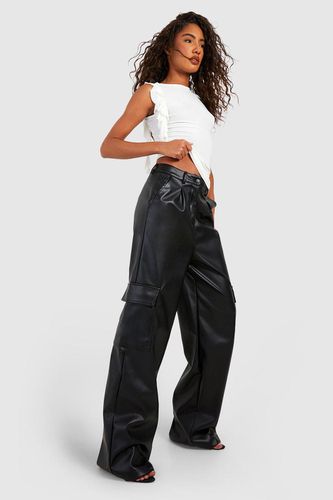 Womens Tall Leather Look High Waisted Cargo Trousers - - 16 - boohoo - Modalova