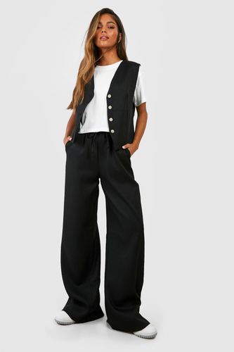 Womens Woven Textured Linen Look Elasticated Waist Trousers - - 6 - boohoo - Modalova
