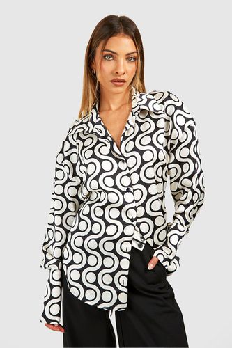 Womens Satin Deep Cuff Tile Shirt - - 8 - boohoo - Modalova