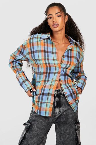 Womens Check Deep Cuff Oversized Shirt - - 6 - boohoo - Modalova