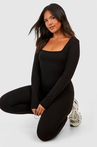 Womens Plus Cotton Square Neck Long Sleeve Unitard - - 18 - boohoo - Modalova