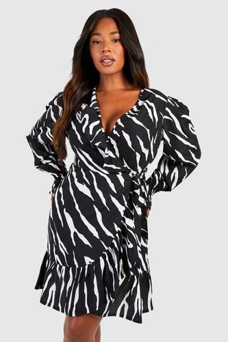 Womens Plus Zebra Long Sleeve Wrap Dress - - 18 - boohoo - Modalova