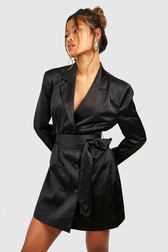 Womens Matte Satin Obi Tie Waist Blazer Dress - - 12 - boohoo - Modalova