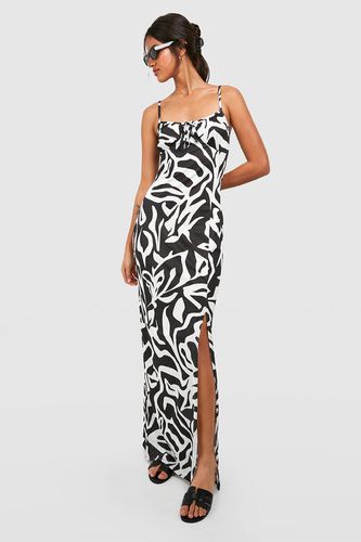 Womens Tall Mono Leaf Print Tie Front Split Side Maxi Dress - - 6 - boohoo - Modalova