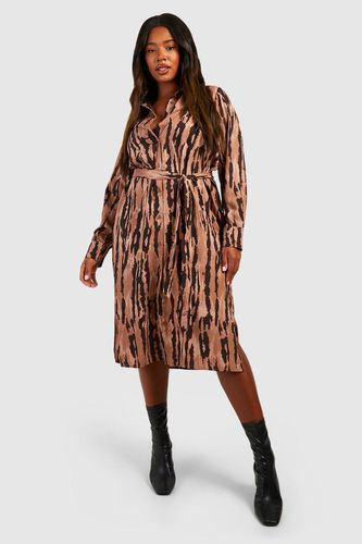 Womens Plus Animal Print Midi Shirt Dress - - 16 - boohoo - Modalova