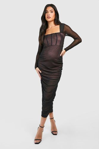 Womens Maternity Mesh Square Neck Midaxi Dress - - 12 - boohoo - Modalova