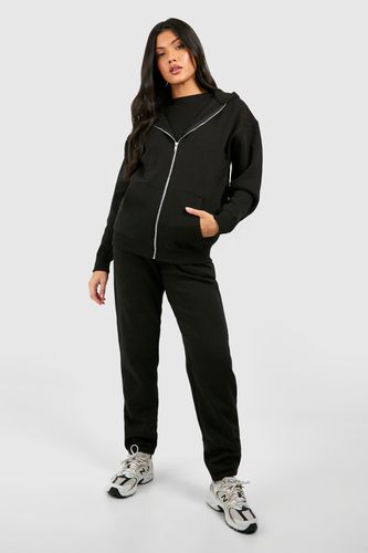Womens Maternity Ribbed Fitted T-shirt 3 Piece Hooded Tracksuit - - 12 - boohoo - Modalova