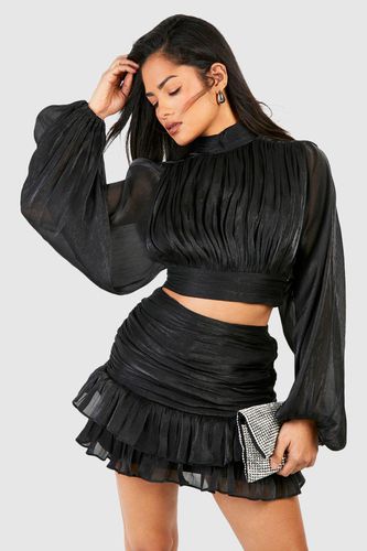 Womens Shimmer Textured Ruched Pep Hem Mini Skirt - - 10 - boohoo - Modalova