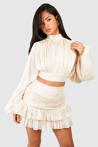 Womens Shimmer Textured Ruched Pep Hem Mini Skirt - - 14 - boohoo - Modalova