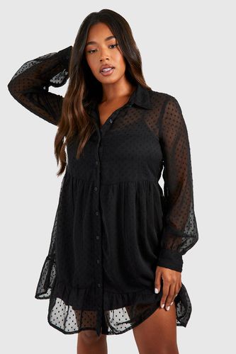 Womens Plus Dobby Collared Smock Dress - - 20 - boohoo - Modalova