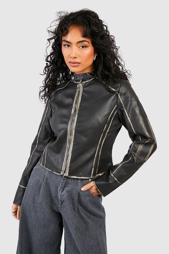 Womens Vintage Look Moto Faux Leather Jacket - - 12 - boohoo - Modalova