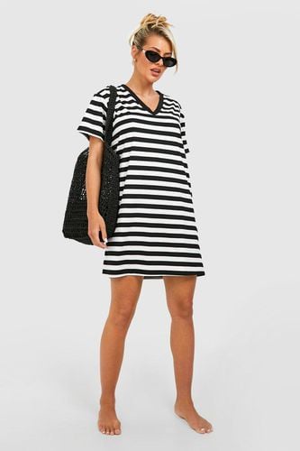 Womens Oversized V Neck Striped T-shirt Beach Dress - - 8 - boohoo - Modalova