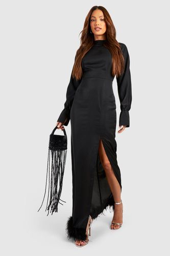 Womens Tall Split Side Fluffy Feather Trim Maxi Dress - - 16 - boohoo - Modalova