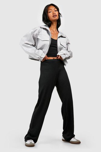 Womens Super Soft Marl Mid Rise Straight Leg Trouser - - 10 - boohoo - Modalova