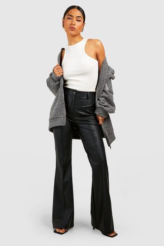 Womens Leather Look High Waisted Seam Front Flared Trousers - - 10 - boohoo - Modalova