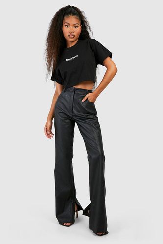 Womens Leather Look Split Hem Straight Fit Trousers - - 10 - boohoo - Modalova
