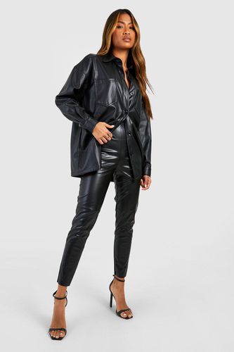 Womens Leather Look Seamed Skinny Trousers - - 16 - boohoo - Modalova